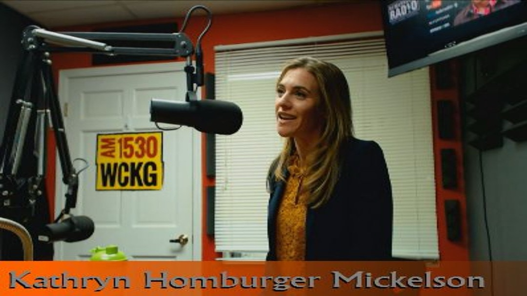 Katy Mickelson in the WCKG radio studio