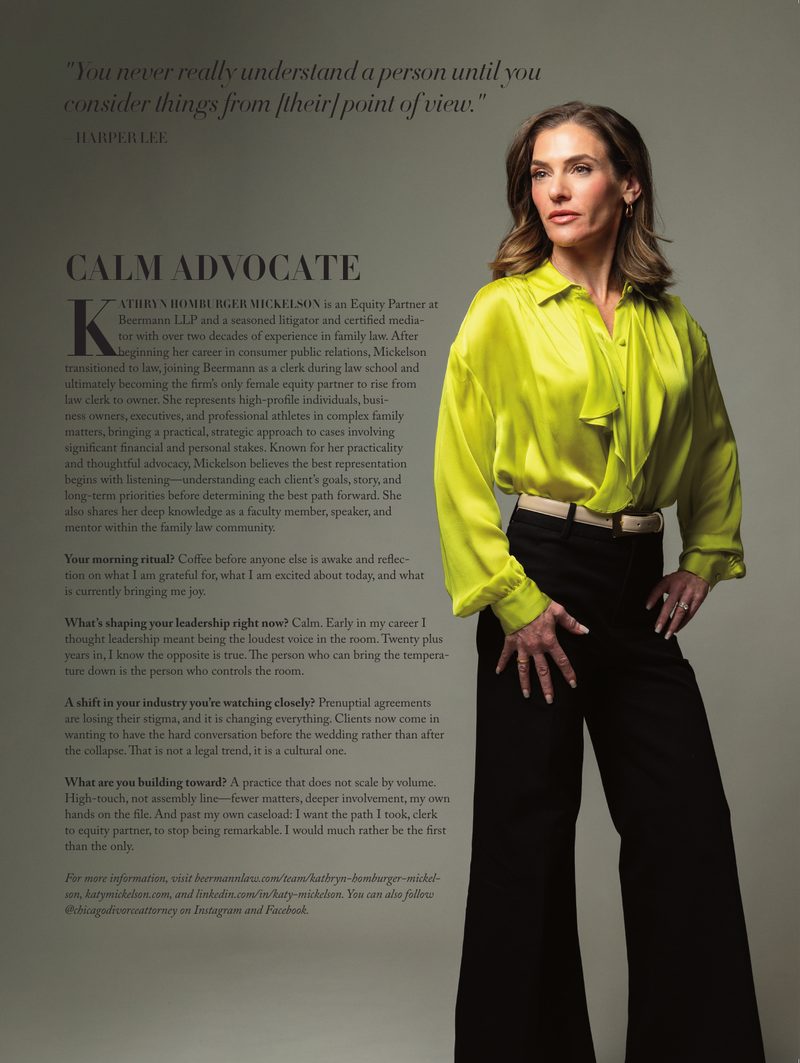 Katy Mickelson's Calm Advocate profile in Sheridan Road's Power Women 2026 issue